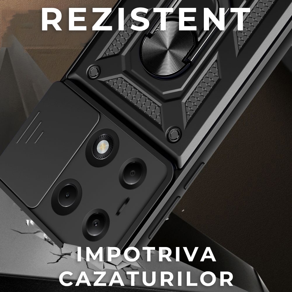 Husa pentru Oppo A6 Pro 4G / A6 Pro 5G Daden®, Hybrid Armor Kickstand, Slider Camera, Antisoc, Protectie Superioara, Negru