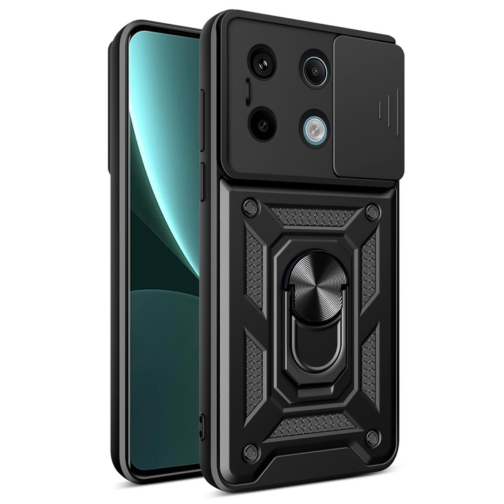 Xiaomi Redmi Note 13 Pro 5G kompatibilis tok, Daden® , Hybrid Armor Kickstand, Camera Slider, ütésálló, felső védelem, fekete