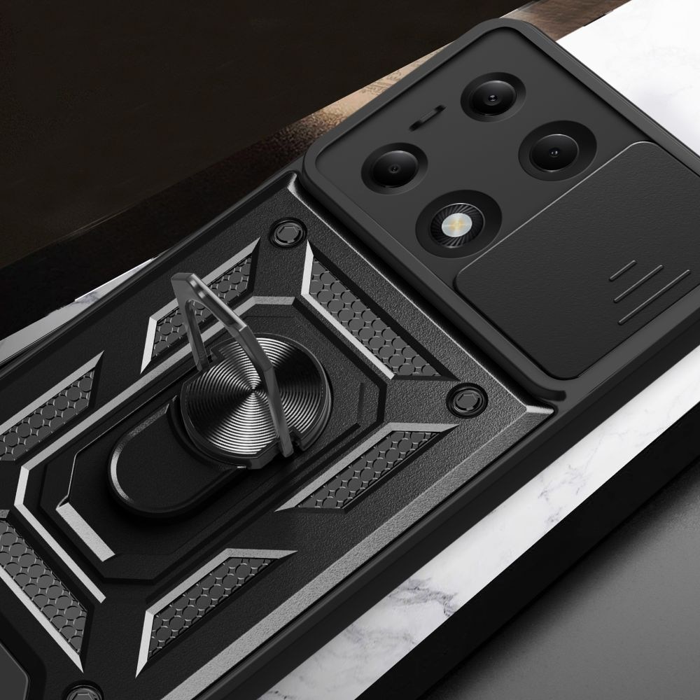 Husa pentru Oppo A6 Pro 4G / A6 Pro 5G Daden®, Hybrid Armor Kickstand, Slider Camera, Antisoc, Protectie Superioara, Negru