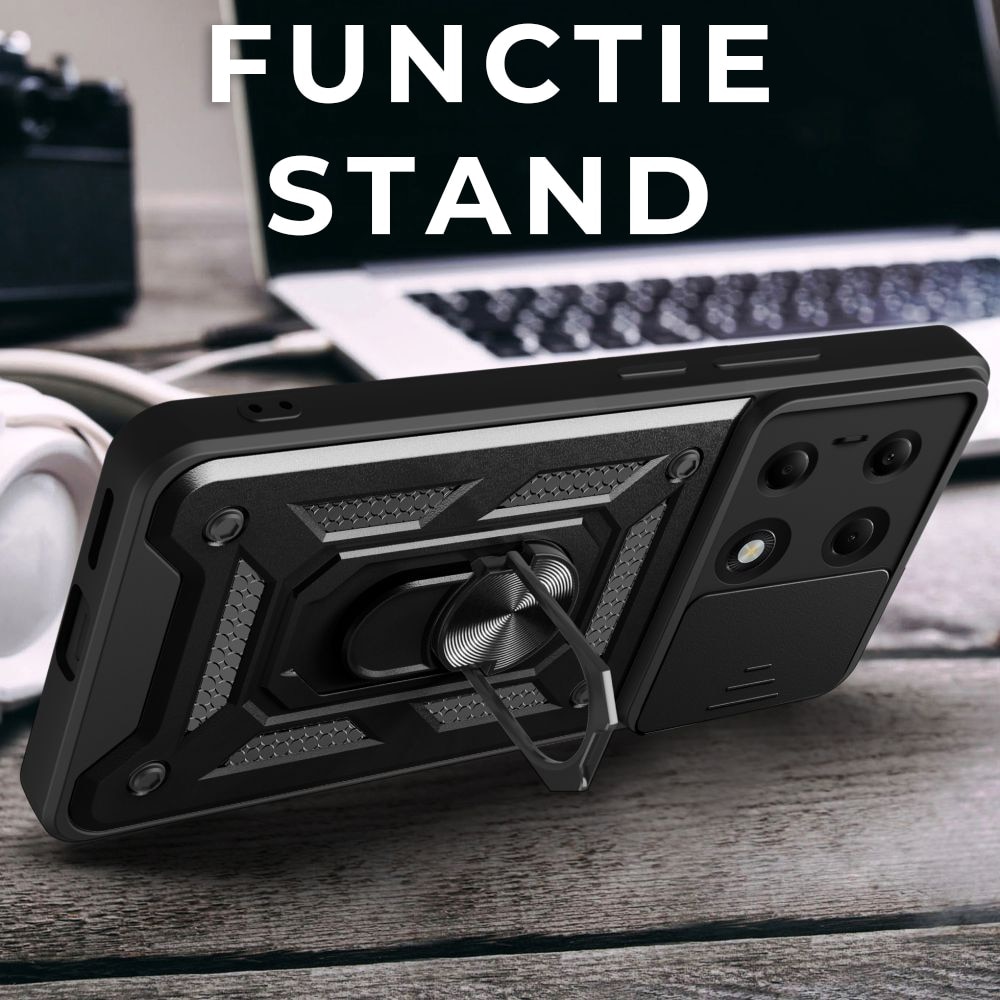 Husa pentru Oppo A6 Pro 4G / A6 Pro 5G Daden®, Hybrid Armor Kickstand, Slider Camera, Antisoc, Protectie Superioara, Negru