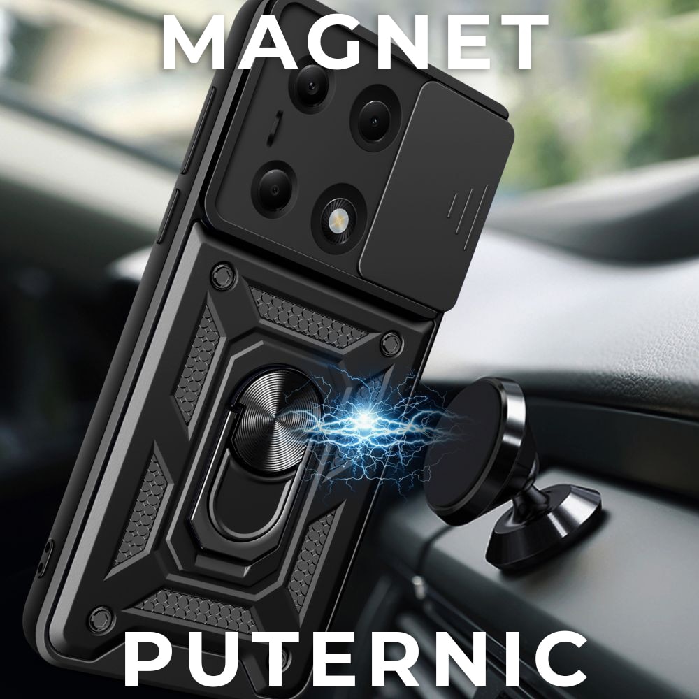 Husa pentru Oppo A6 Pro 4G / A6 Pro 5G Daden®, Hybrid Armor Kickstand, Slider Camera, Antisoc, Protectie Superioara, Negru