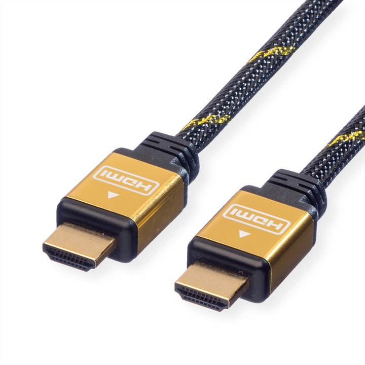 HDMI кабел, Roline, 1 м, черен/златен
