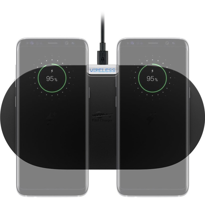 Incarcator wireless rapid, Goobay, 10W, negru, pentru doua dispozitive