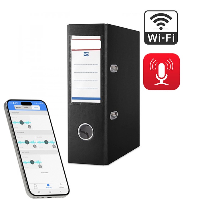 Irattartó mikrofonnal és felvevővel Spy Wi-Fi 128 GB - Valós idejű zenehallgatás - Felvétel és lejátszás bármilyen távolságról, az interneten keresztül - iOS / Android alkalmazás