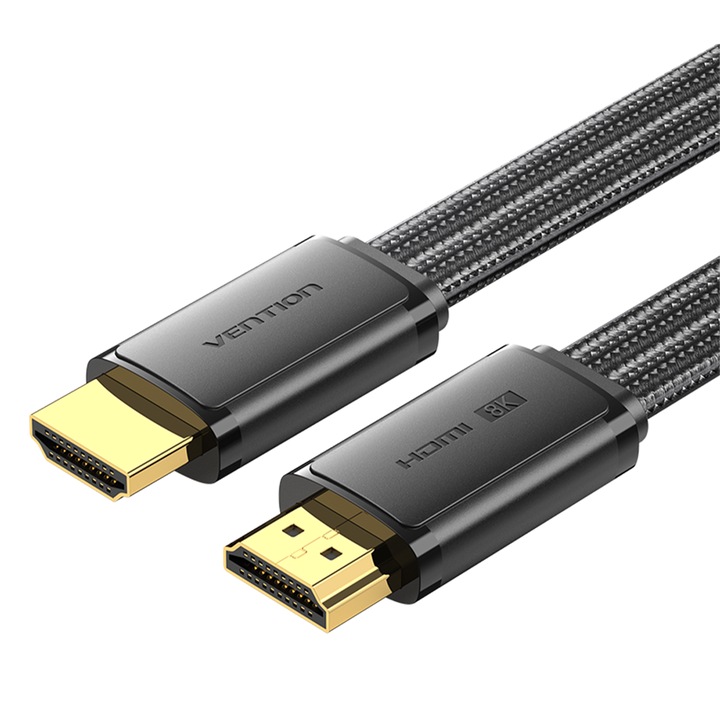 HDMI 2.1 кабел мъжки към мъжки, VENTION, 8K@60Hz/4K@120Hz, Плосък кабел, черен, 2m