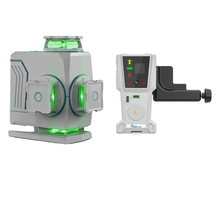 Nivel laser 4D, 4 linii laser verzi, design impermeabil IP54, set complet