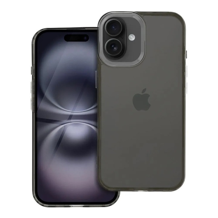 Калъф IvoryTear за Apple iPhone 16 Plus, OPTIM SOLUTION, галванични бутони, 1,5 мм гъвкав TPU, Optim Core Protection Tech, груба текстура, AntiShock, дизайн Smoky Hue, черен