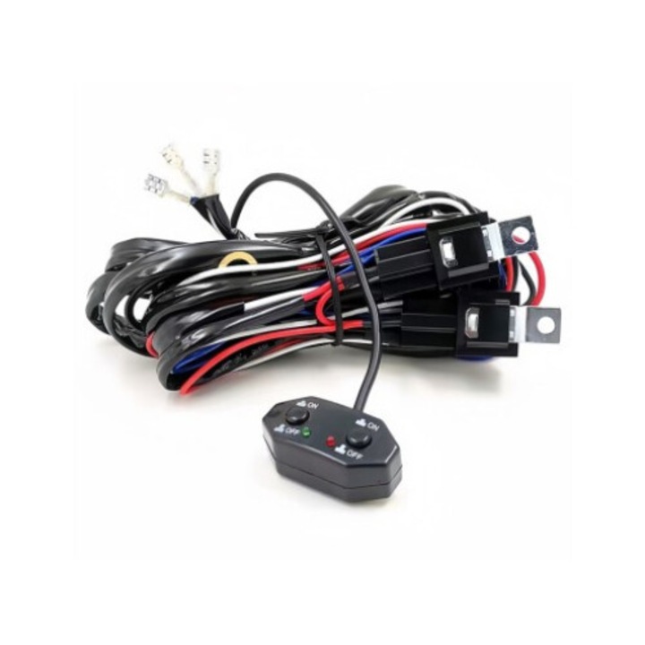Cablaj cu buton si releu pentru controlul separat a doua proiectoare led sau bare Led pana la 288W