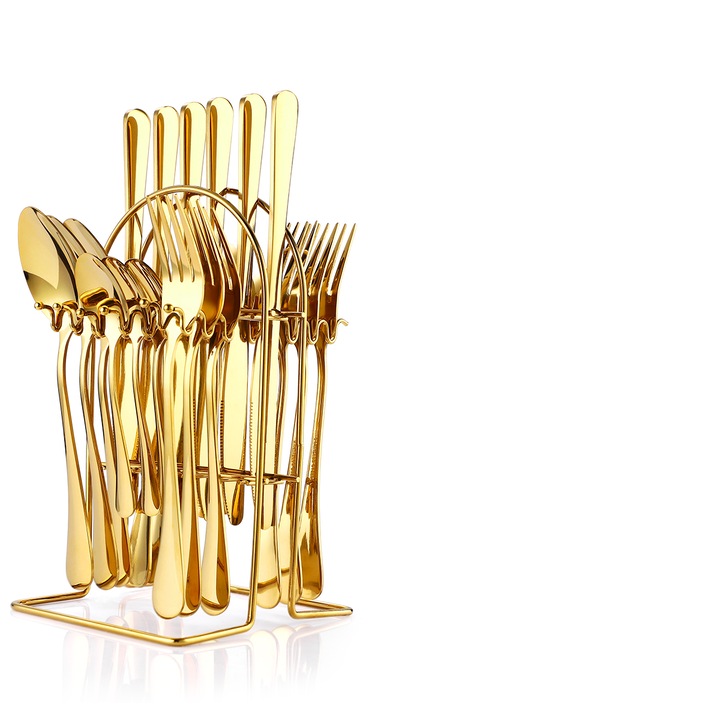 Комплект прибори VENUS STAR неръждаема стомана, 24 части, с поставка, злато