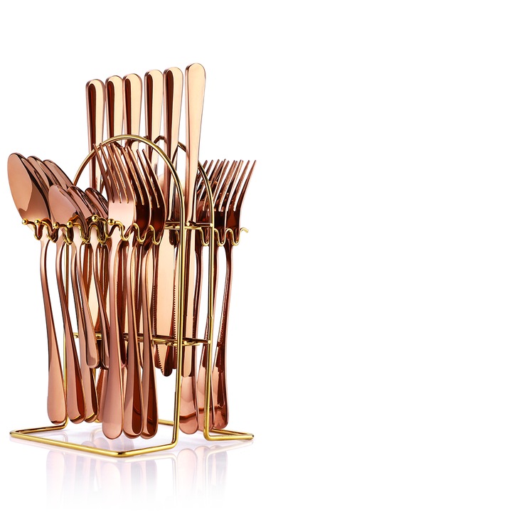 Комплект прибори VENUS STAR неръждаема стомана, 24 части, със стойка, роза