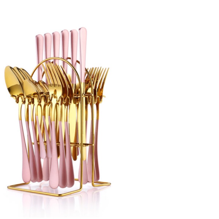 Комплект прибори VENUS STAR неръждаема стомана, 24 части, със стойка, розово злато
