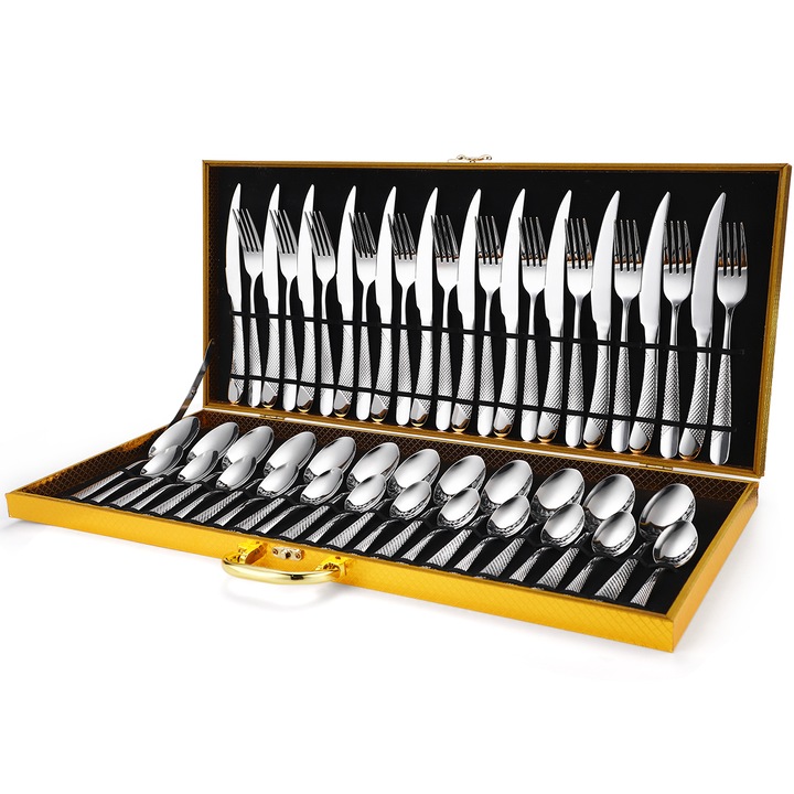 Комплект прибори VENUS STAR от неръждаема стомана 48 части, луксозно издание, хром