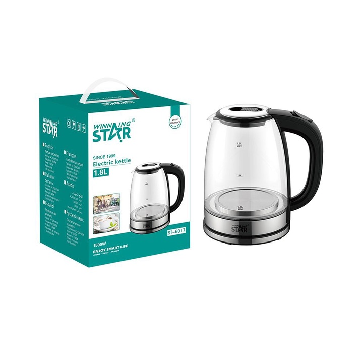 Winning Star Prémium Elektromos üveg vízforraló - 1500 W - 1.8 L da00461