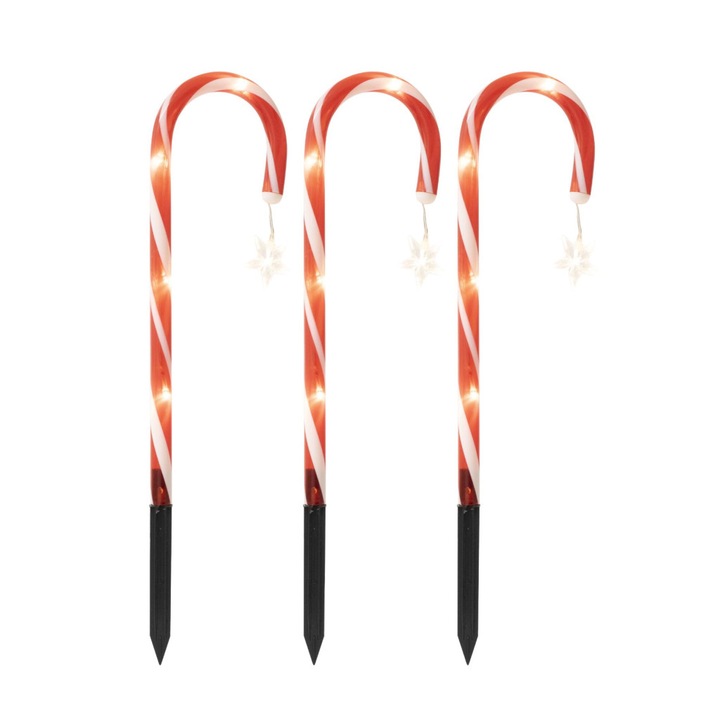 Set de bastoane luminoase CDY3LED, pentru uz interior si exterior, 3 bucati de bastoane conectate prin cablu, cate 5 LED-uri albe calde pe fiecare baston