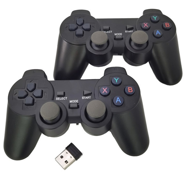 Vezeték nélküli gamepad vezérlő, 2 kontroller, 1 db 2.4G vevő, PC-vel kompatibilis, Android, Emuelec, 15.5*9.5*6cm, TOIITKQ, fekete