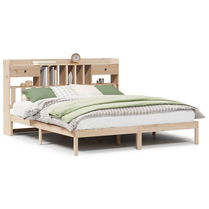 vidaXL tömör fenyőfa könyvespolcos ágy matrac nélkül 180 x 200 cm 3321632