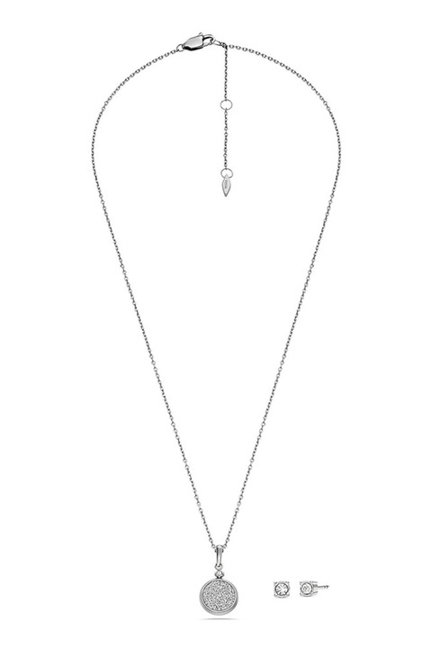 Fossil, Set cercei cu tija si colier din otel inoxidabil - 2 piese, Argintiu