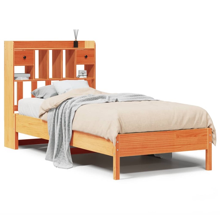 vidaXL barna tömör fenyőfa könyvespolcos ágy matrac nélkül 75 x 190 cm 3322935