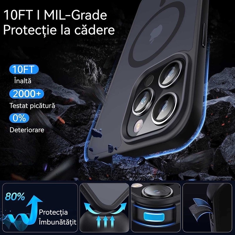 Husa de protectie, YSBER, Compatibila iPhone 16 Pro Max Husa telefon, MagSafe, protectie anti-soc, TPU, Negru