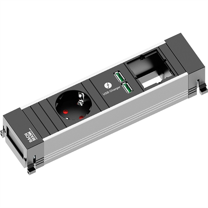 Гнездо със заземяване, Bachmann, 1 гнездо, 1 USB зарядно