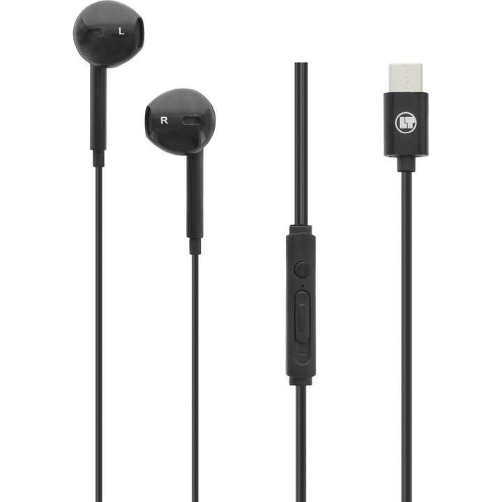 Casti In Ear Lamtech LAM020946, cu fir, Type C, Negru