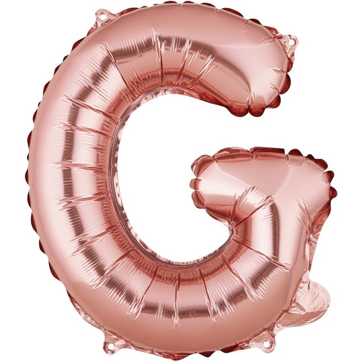 Fólia lufi G betű, Cyrax, 40 cm, héliummal vagy levegővel felfújva, egyesével csomagolt, szívószállal, rozéarany