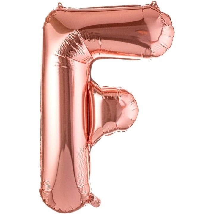 Fólia Lufi F betű, 80 cm, Héliummal vagy Levegővel Felfújható, Egyedi Csomagolás, Szívószál mellékelve, Rose Gold