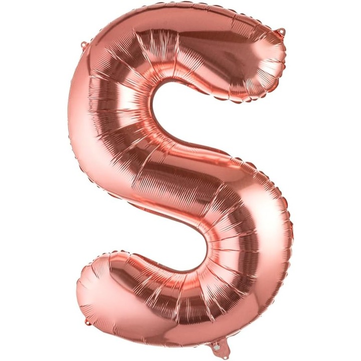 Balon Fólia, Fémhatású, S betű, 80 cm, Héliummal vagy Levegővel Felfújható, Egyedi Csomagolás, Szívószál Tartozék, Rose Gold