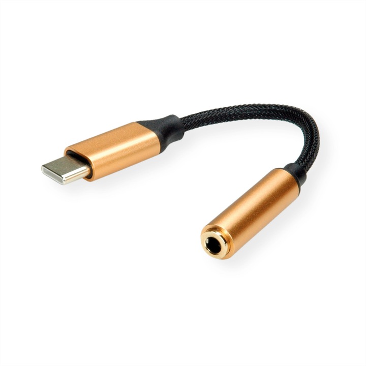 Adapter USB tip C la 3,5 mm audio, Roline, 0,13 m, culoare aurie/neagra