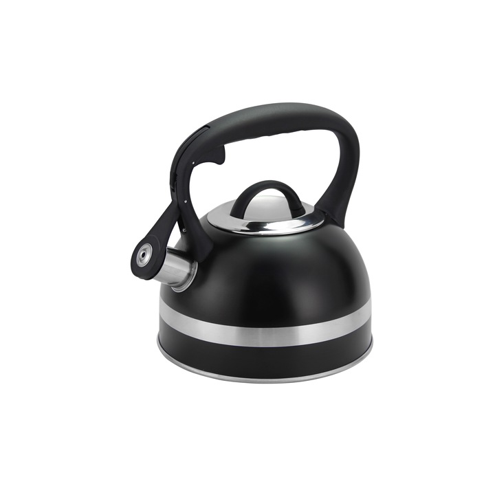 Rozsdamentes acél teáskanna vízforraló síppal Zilan ZLN1283, fekete szín, kompatibilis gázzal, elektromos és indukciós, Űrtartalom 3L