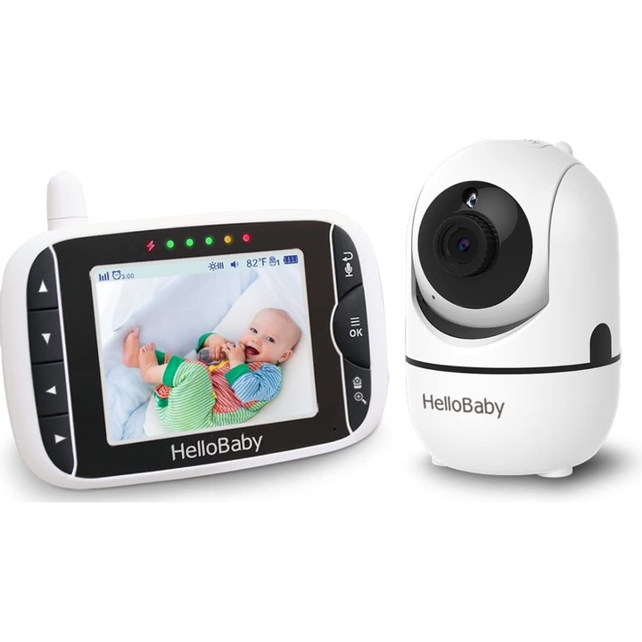 Видео монитор за бебета HelloBaby HB65, камера с дистанционно, аудио режим, нощно виждане, 3.2 инча, 1000 фута предаване