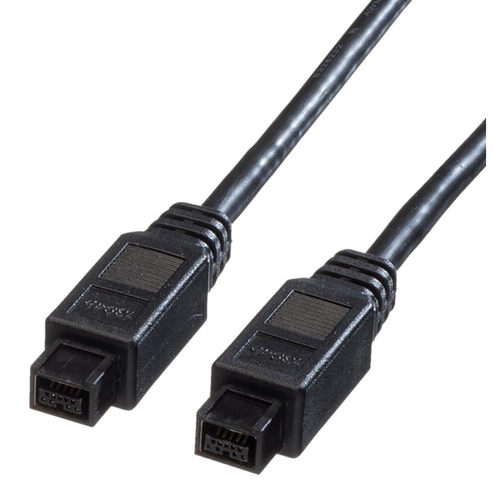 FireWire мрежов кабел, Roline, 800 Mbps, 9 пина, 1,8 м, черен
