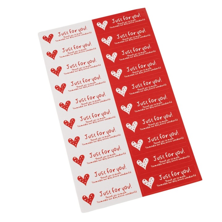 Stickere cu inimioare si mesaj Just for you - alb/rosu (200 buc), Createur
