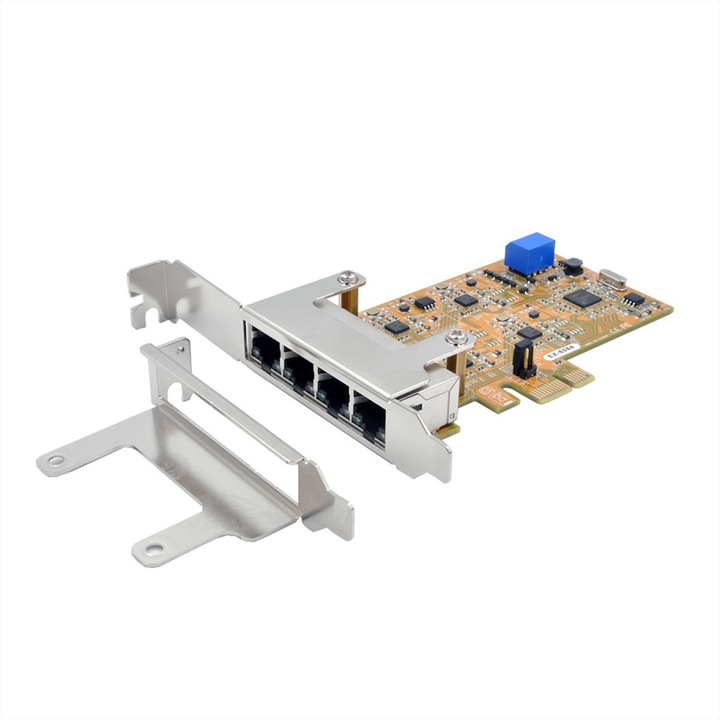 Мрежова карта, ExSys, PCIe, 4 Gigabit порта, Auto-MDI/MDI-X, многоцветен
