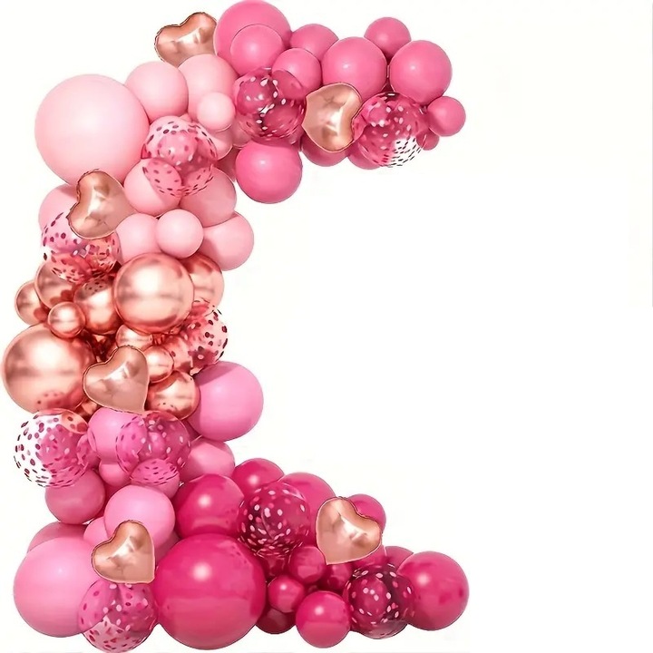 Set baloane si decoratiuni, petrecere aniversare, baloane latex pentru arcada, roz pastel, auriu 160 PCS, Princess TZ-PD0053