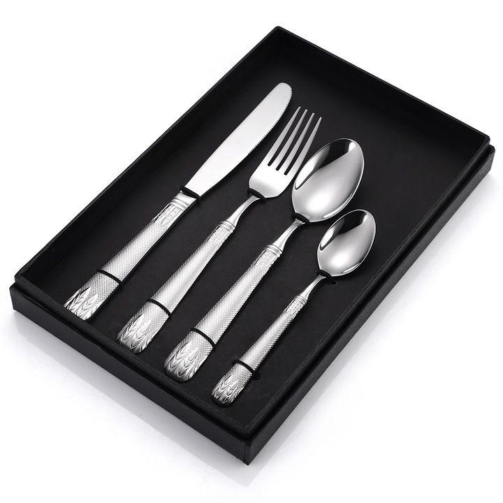 Комплект от 4 прибора за хранене от неръждаема стомана, за пътуване и офис, VENUS STAR хром