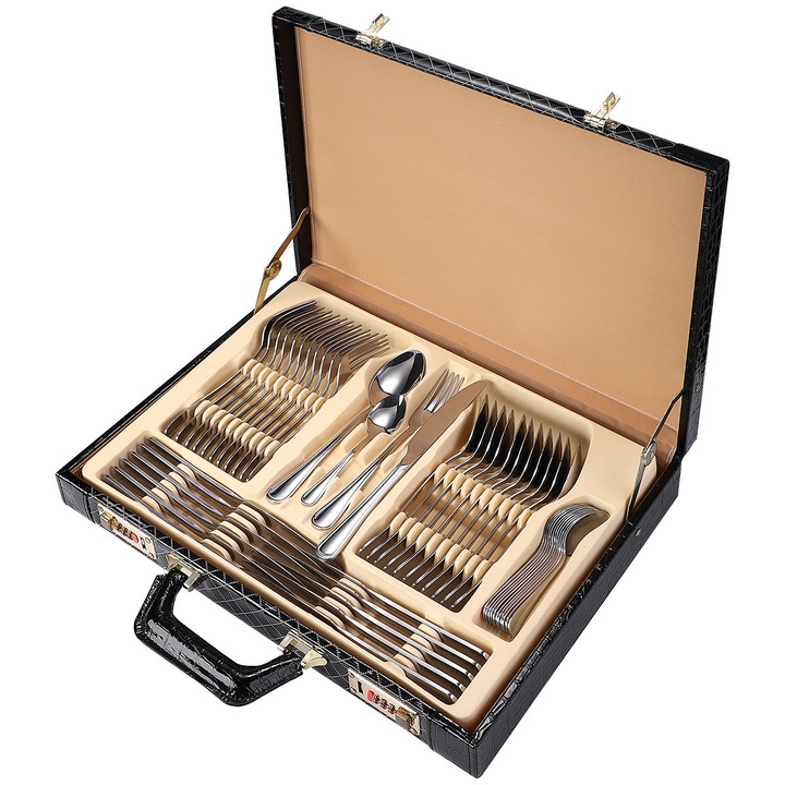 Комплект прибори за хранене от неръждаема стомана, 48 части с куфар VENUS STAR