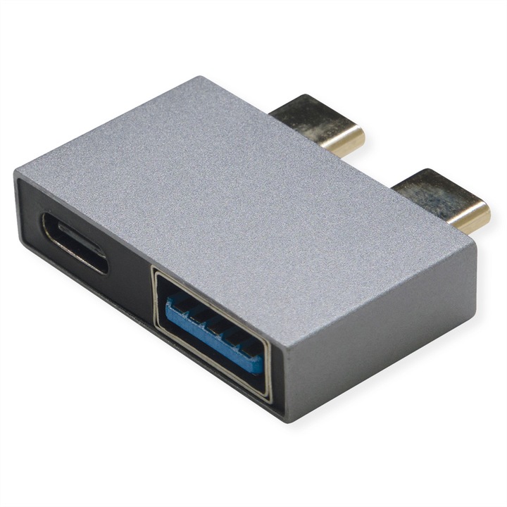 Adaptor, ROLINE, USB 3.2 Gen 2, 2x USB tip C - 1x tip A + 1x tip C, M/F, Argintiu