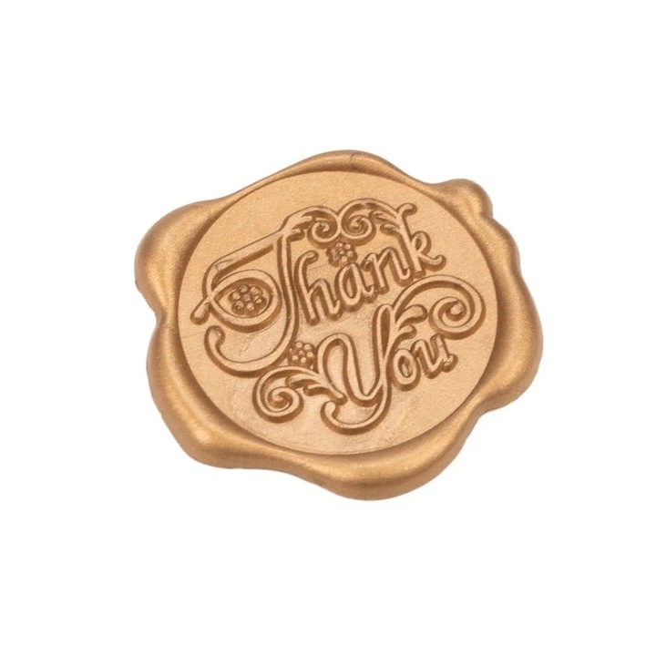 Sigiliu ceara 3cm cu adeziv - model Thank You auriu (set 50 buc), Createur