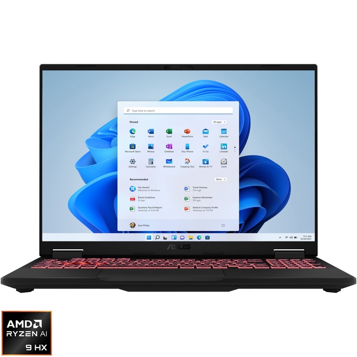 ASUS TUF A16 FA608WI Gaming laptop, AMD Ryzen AI 9 HX 370 processzor 5,1 GHz, 16", 2,5K, WQXGA, IPS, 165 Hz, 32GB LPDDR5X, 1TB SSD, NVIDIA GeForce RTX 4070 8GB GDDR6, Bluetooth 5.3, Nemzetközi billentyűzet, Windows 11 Home, Jaeger Gray szürke