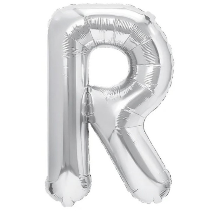 Balon Folie Metalizata Litera R, Danex, 40 cm, Umflati cu Heliu sau Aer, Ambalaj Individual, Pai inclus, Argintiu
