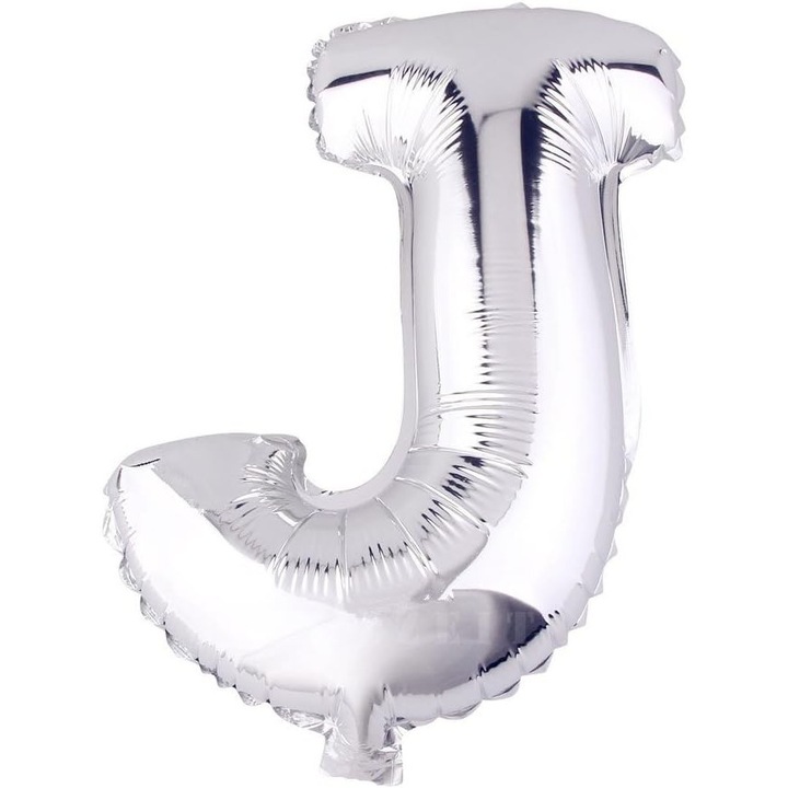 Fólia Lufi Fémbetű J, 40 cm, Héliummal vagy Levegővel Felfújható, Egyedi Csomagolás, Szívószál mellékelve, Ezüst