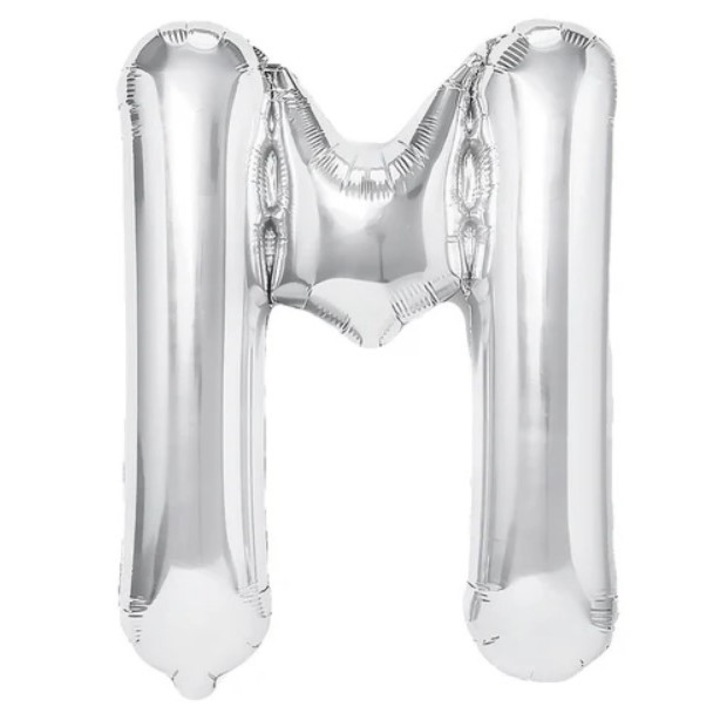 Fólia Lufi Fém Betű M, Danex, 40 cm, Héliummal vagy Levegővel Felfújható, Egyedi Csomagolás, Szívószál Tartozék, Ezüst