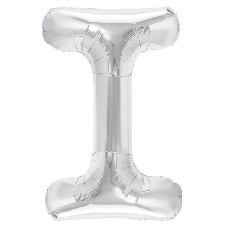 Balon Fólia Fémbetű I, 40 cm, Felfújható Héliummal vagy Levegővel, Egyedi Csomagolás, Szívószál mellékelve, Ezüst