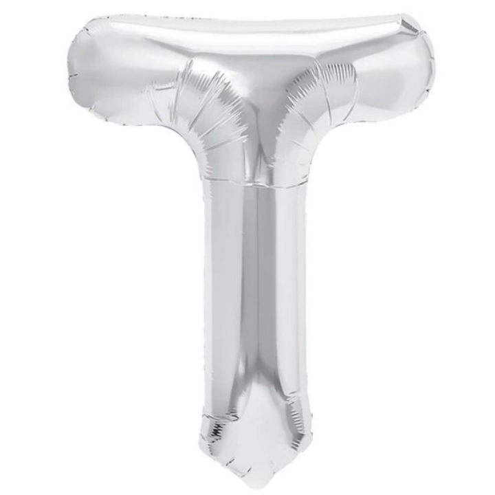 Balon Folie Metalizata Litera T, Danex, 40 cm, Umflati cu Heliu sau Aer, Ambalaj Individual, Pai inclus, Argintiu