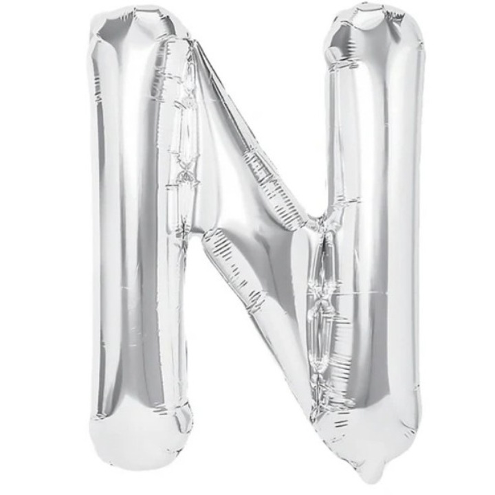 Balon Folie Metalizata Litera N, Danex, 40 cm, Umflati cu Heliu sau Aer, Ambalaj Individual, Pai inclus, Argintiu
