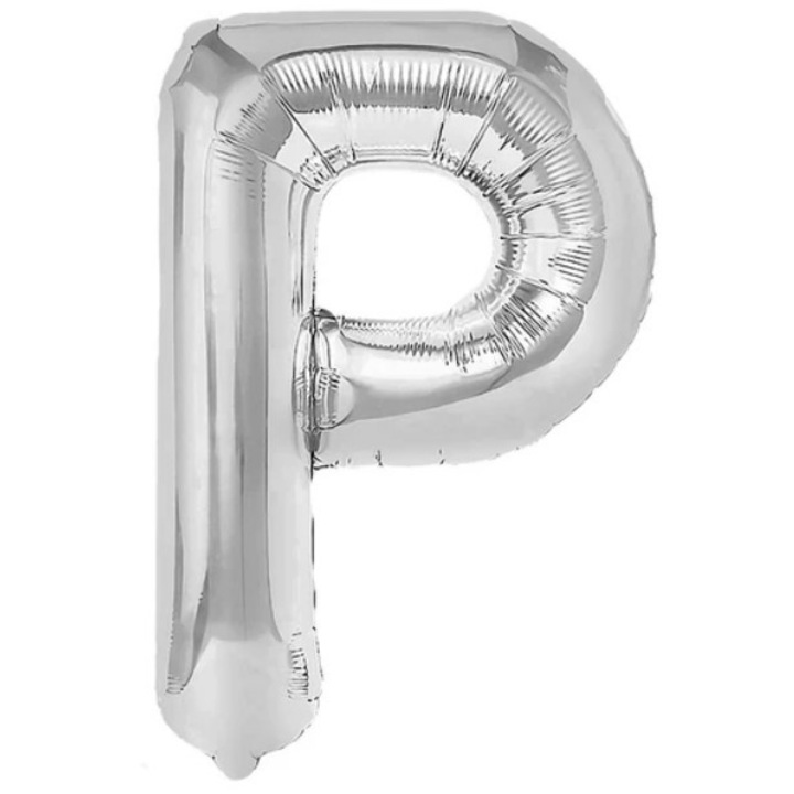 Fólia Lufi Fémbetű P, 40 cm, Felfújható Héliummal vagy Levegővel, Egyedi Csomagolás, Szívószál mellékelve, Ezüst