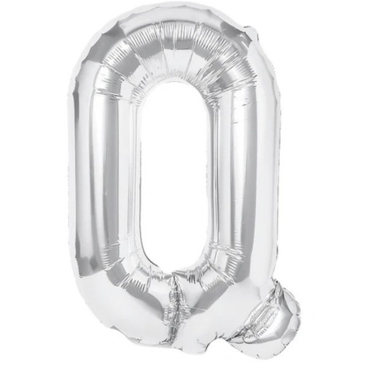 Fólia Lufi Fémbetű Q, 80 cm, Fújható Héliummal vagy Levegővel, Egyedi Csomagolás, Szívószál mellékelve, Ezüst