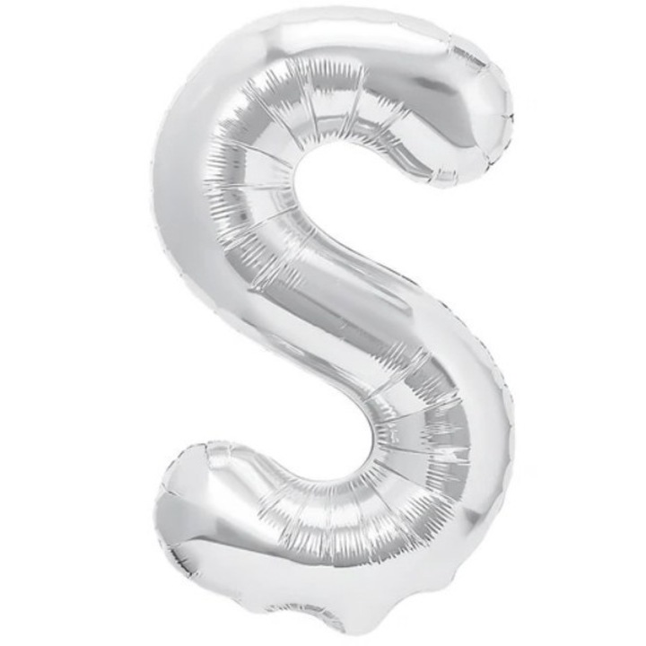 Balon Fólia Metalizált Betű S, 80 cm, Felfújható Héliummal vagy Levegővel, Egyedi Csomagolás, Szívószál mellékelve, Ezüst
