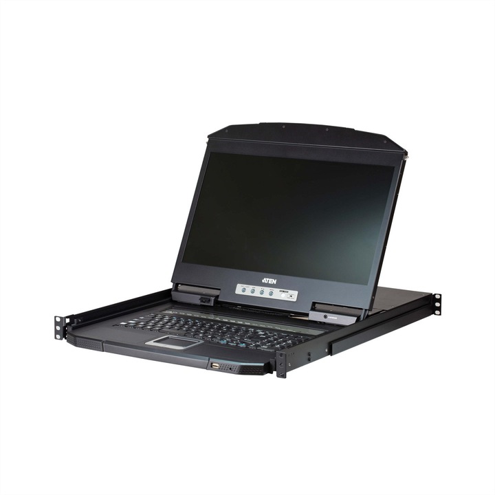 Comutator KVM, ATEN, Monitor LCD 18,5 inch, LED, 8 Porturi, VGA, PS/2-USB, 1366x768px, Negru